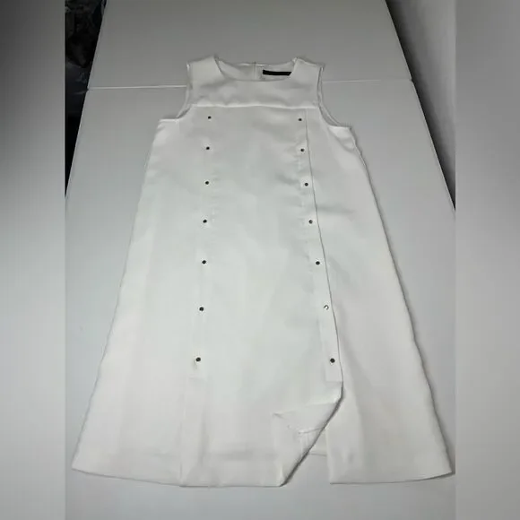 Zara White Minimalist Sleeveless Dress Size S Button-Details Shift - Picture 7 of 10